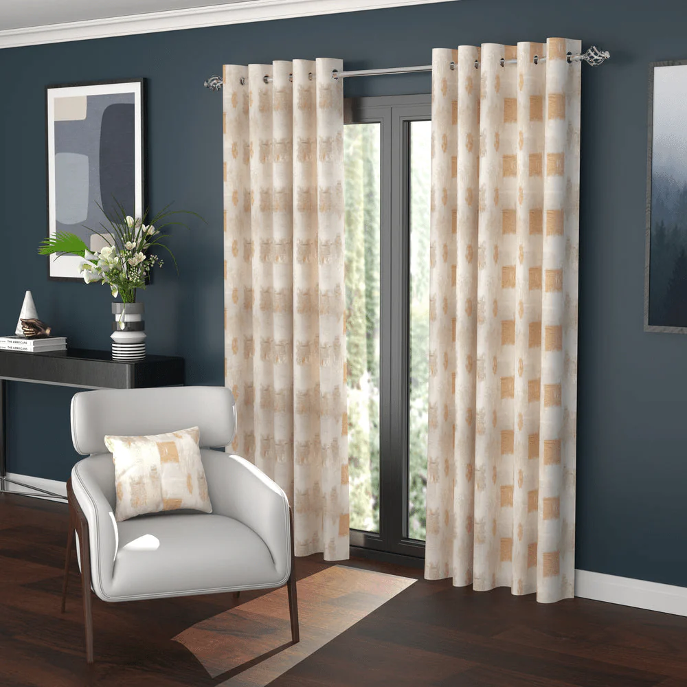 Porto 90" x 90” Polar Fleece Lined Eyelet Curtains Natural