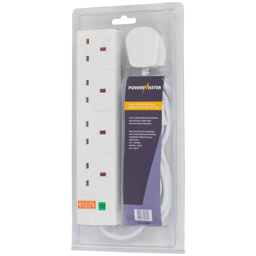 Powermaster 4 Gang Surge Protected Extension Lead - 2m