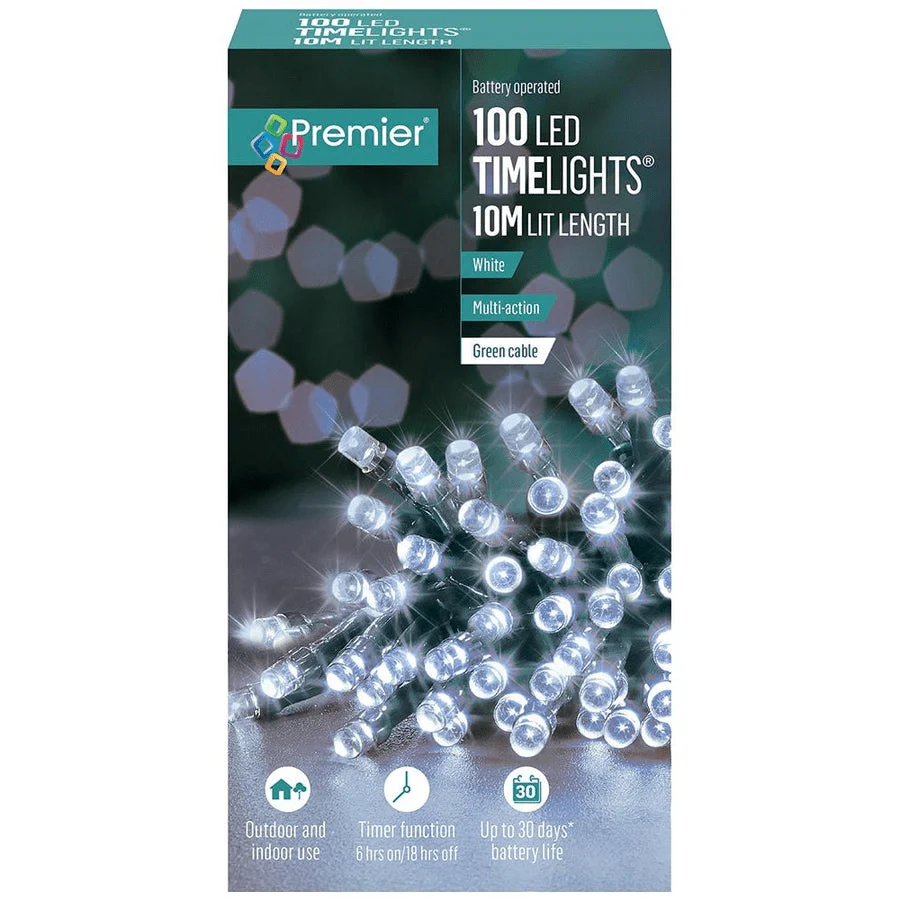 Premier 100 Battery Operated LED Timelights – White, Multi-Action