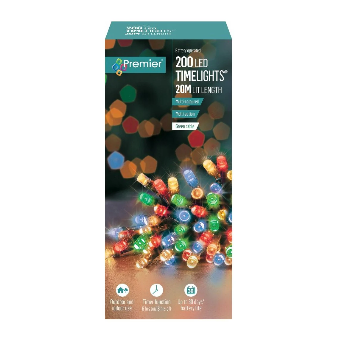 Premier 200 Battery Operated LED Timelights – Multi-Coloured, Multi-Action