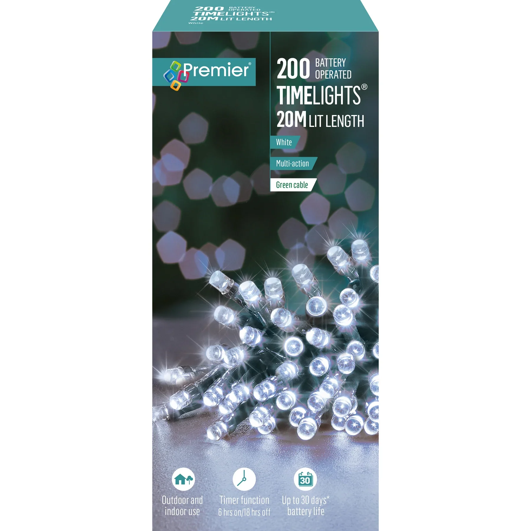 Premier 200 Battery Operated LED Timelights – White, Multi-Action