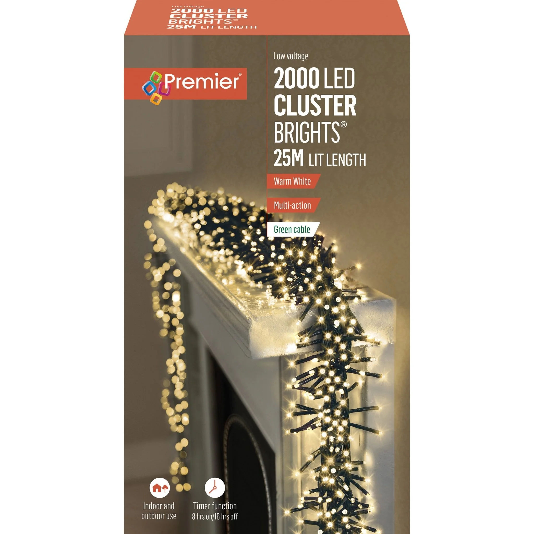Premier 2000 LED Multi-Action Clusterbrights with Timer - Warm White