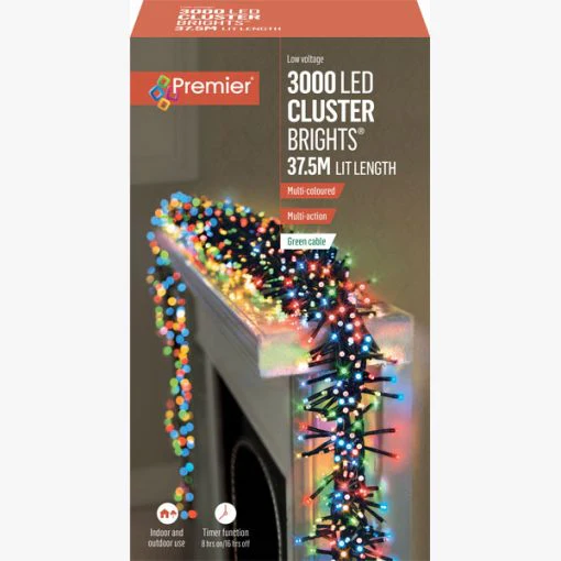 Premier 3000 Led Clusterbrights Multi Coloured with Timer