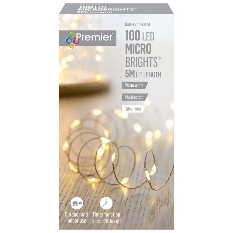 Premier Micro Brights Christmas Lights 100 Led Battery Operated Warm White