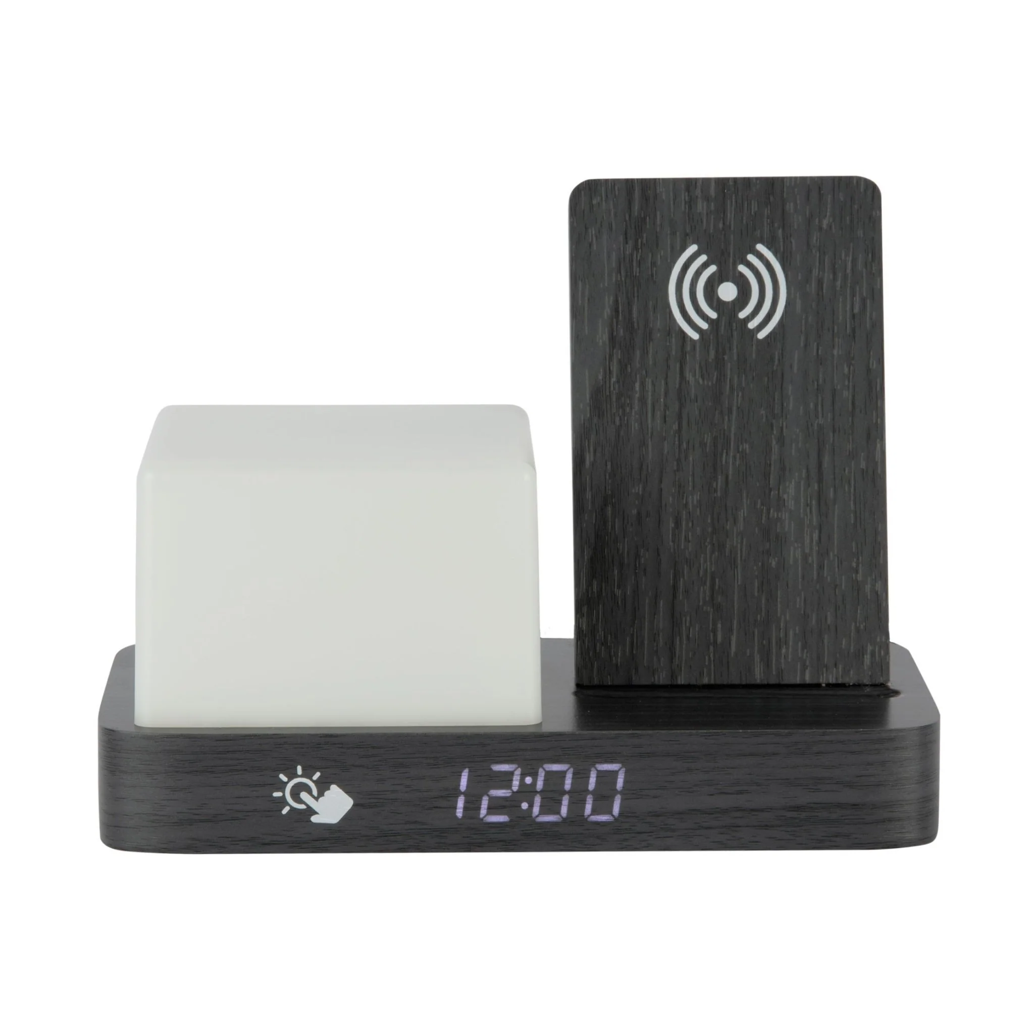 Retro Black Wood Wireless Charging Alarm Clock with Night Light - Image 3