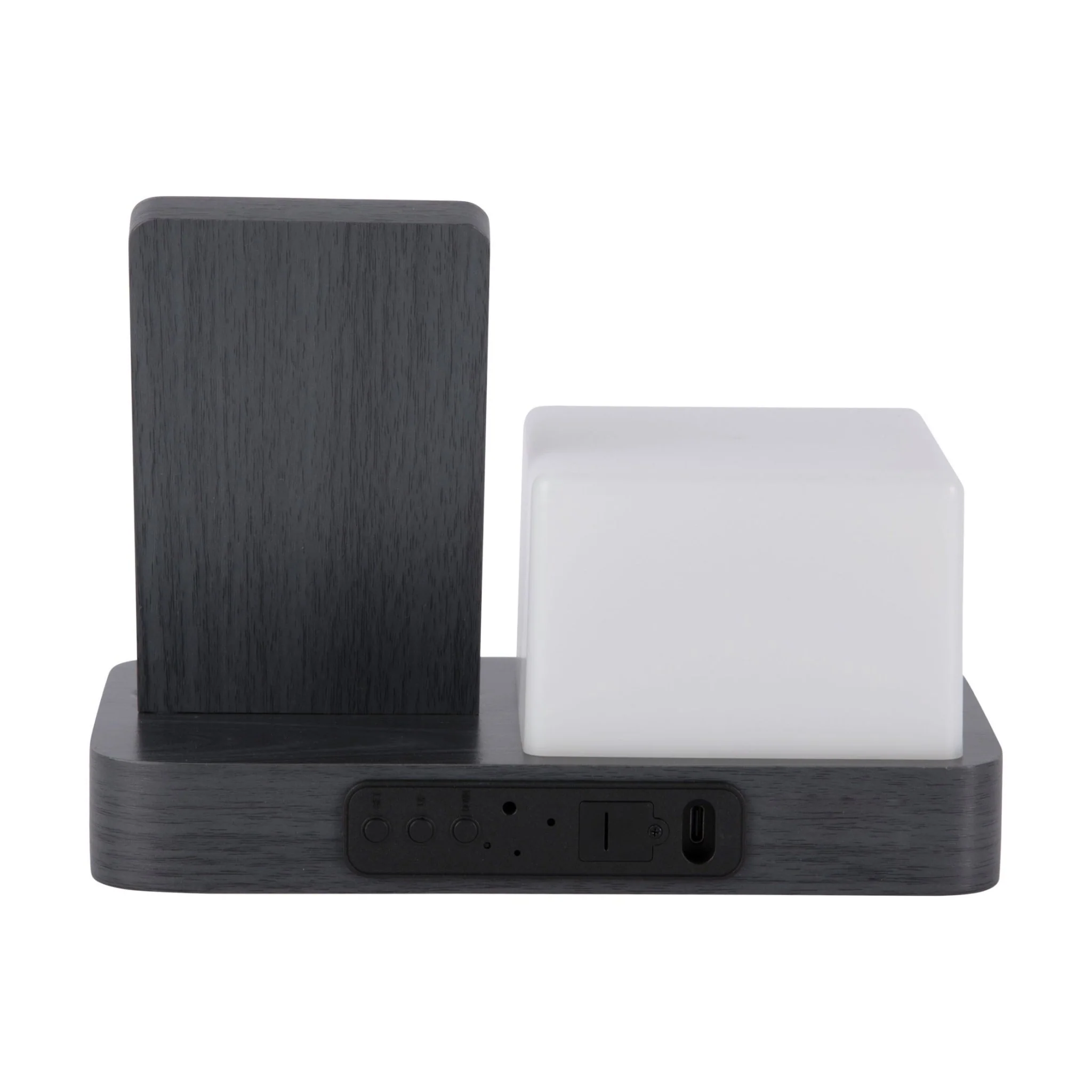Retro Black Wood Wireless Charging Alarm Clock with Night Light - Image 4