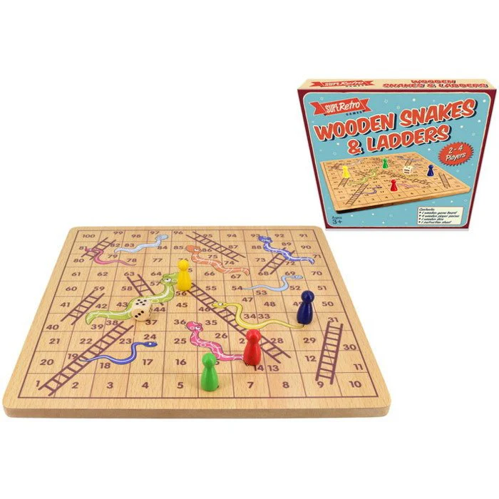 Retro Wooden Snakes And Ladders Game - Image 2