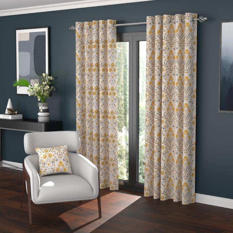 Riley 90" x 90" Lined Eyelet Curtains Buttercup