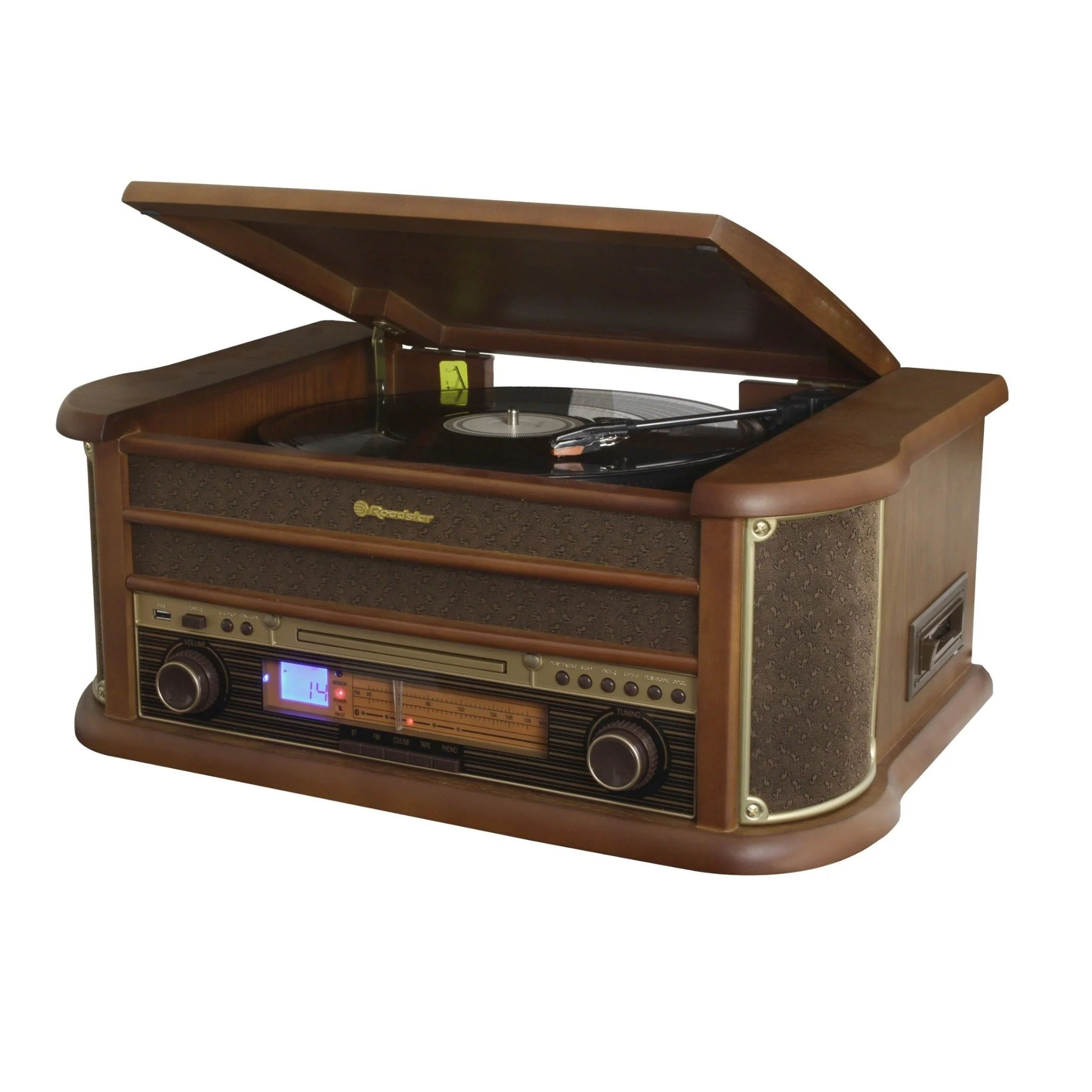 Roadstar Wooden Retro Style Radio, Turntable, CD, Cassette & Bluetooth Player