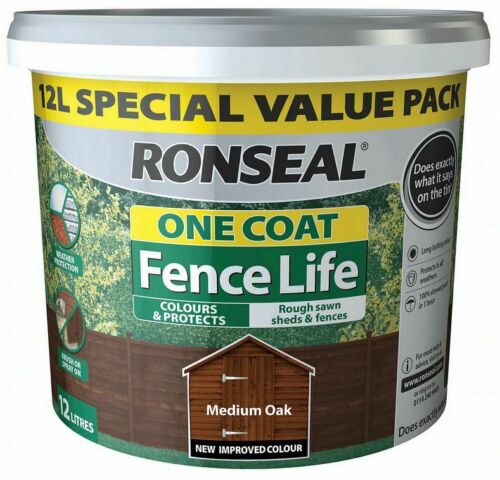 Ronseal One Coat Fence Life - 12 Litre Medium Oak - Image 2