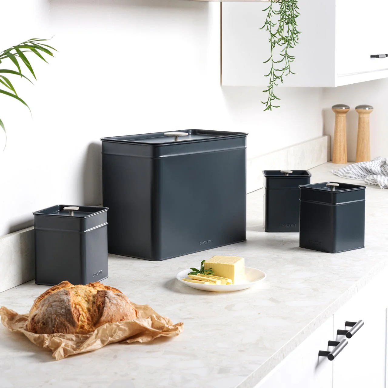 Salter Marino 4pc Bread Bin & Canister Set - Blue/Grey - Image 2