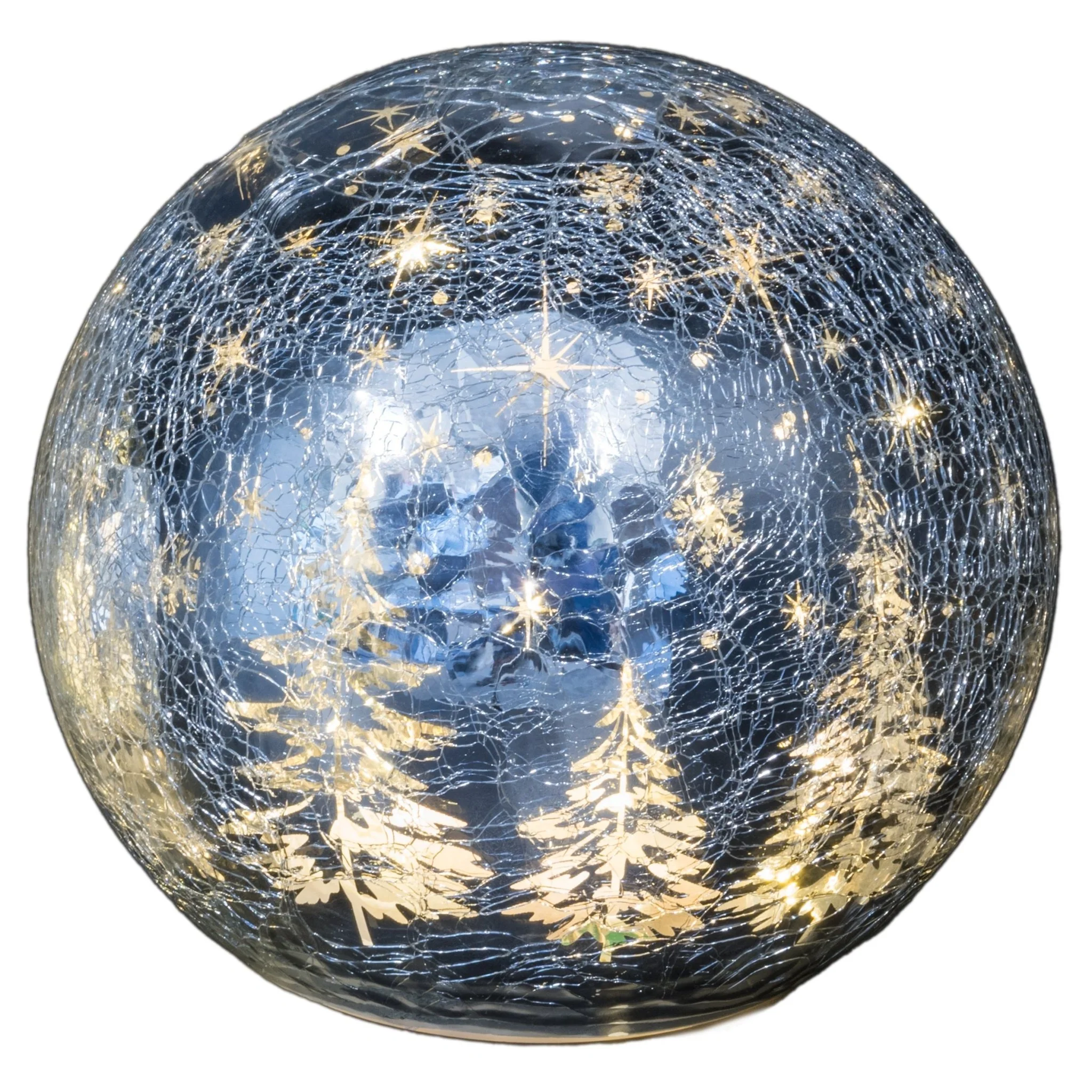 Silver Tree Silhouette Crackle Globe with LEDs Large