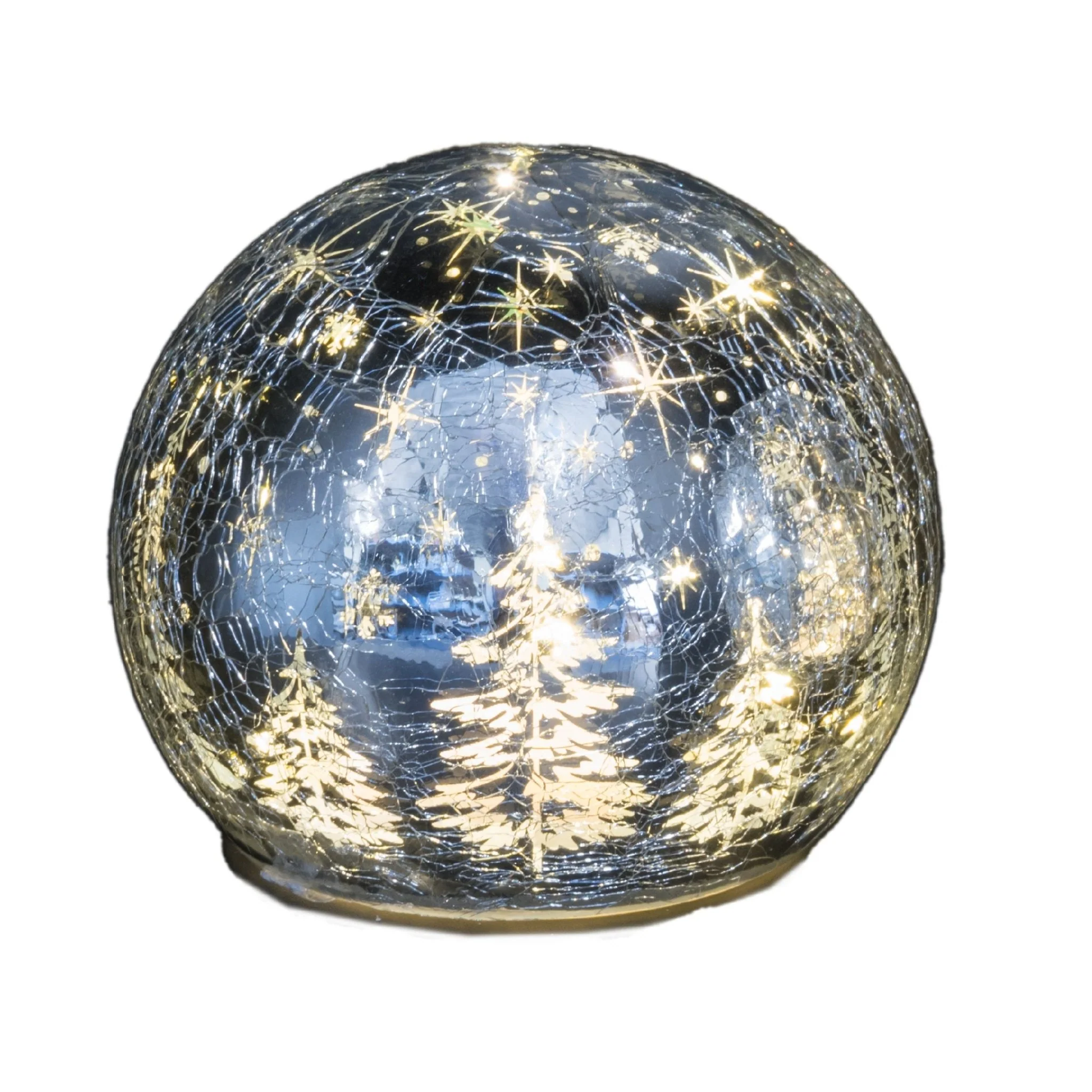Silver Tree Silhouette Crackle Globe with LEDs Medium
