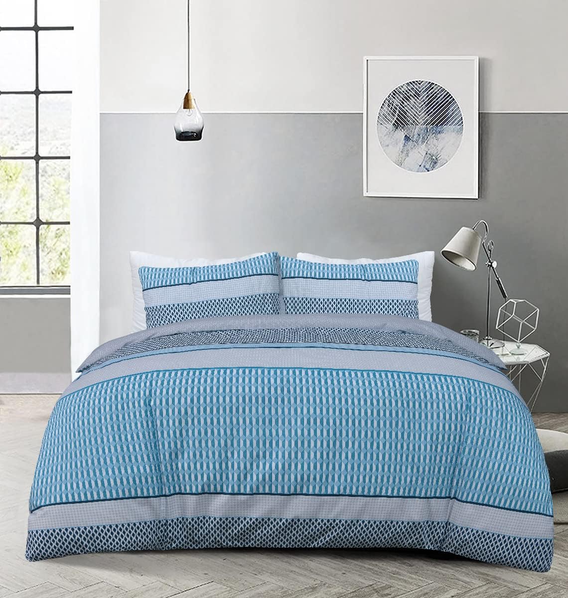 Sleepdown Stripe Geo Blue Duvet Set Double