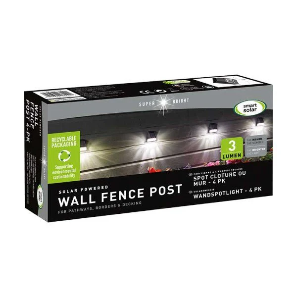Solar Fence, Wall & Post 3 Lumen Light, 4 Pack - Image 3