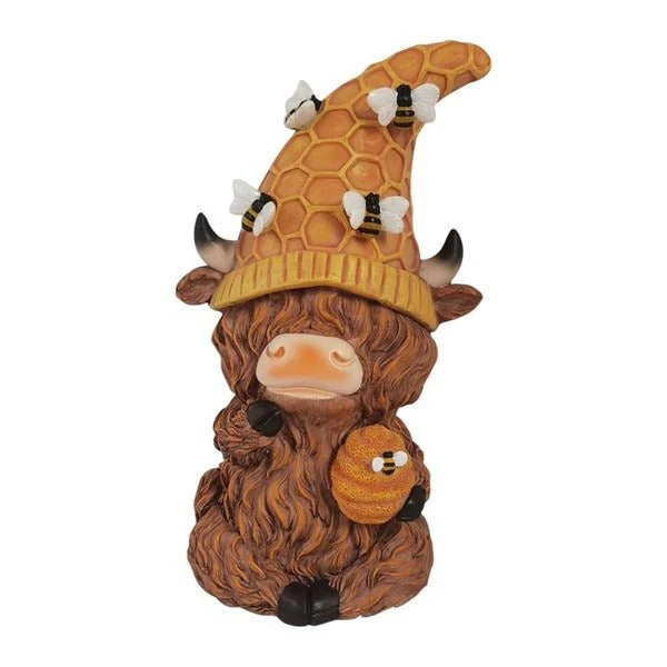 Solar Highland Cow Décor 25cm with Bee Hat - Image 2