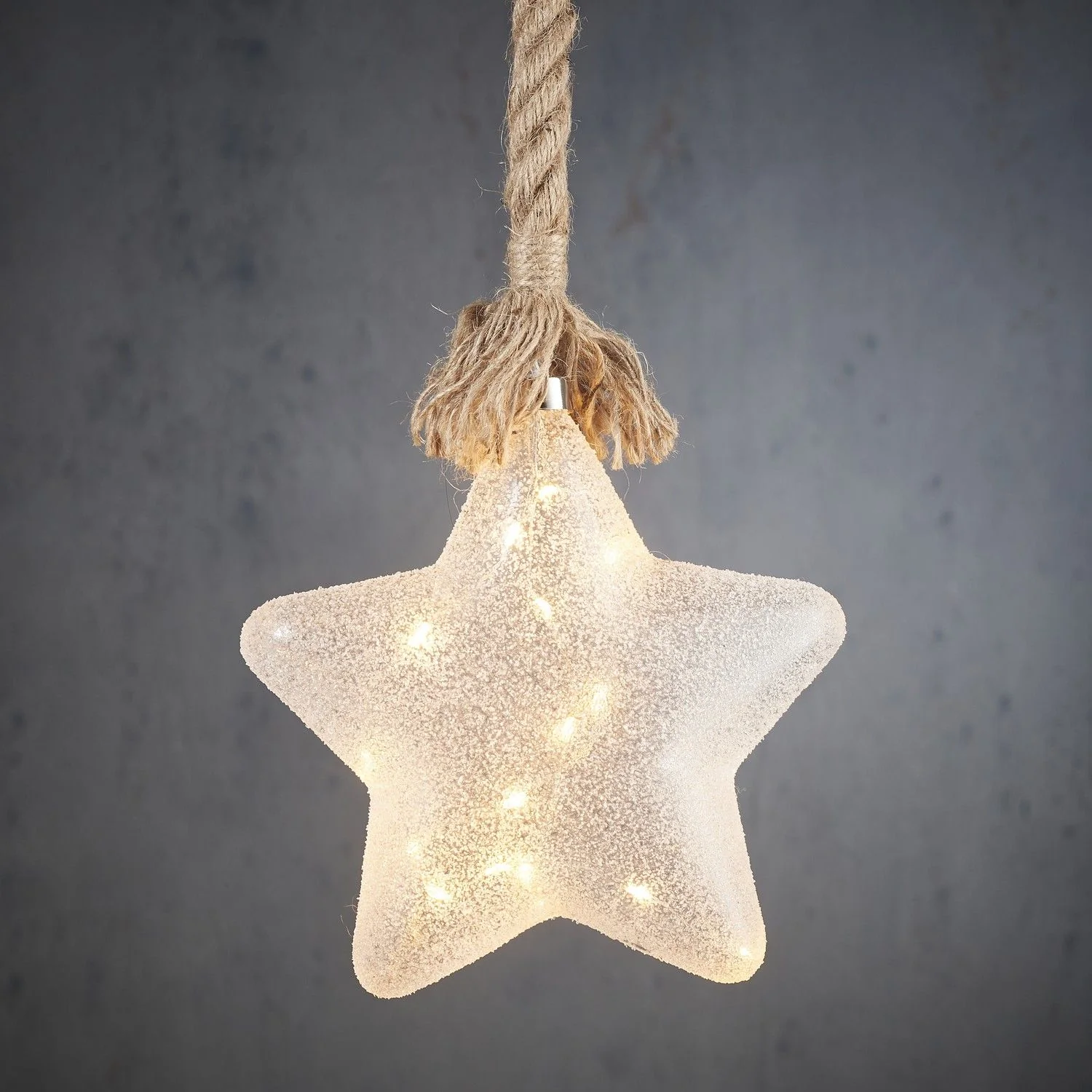Star on Rope Christmas Lighting with 15 LED Lights - H100 x Ø20 cm - Frosted White