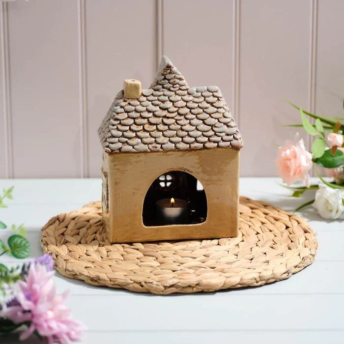 Stoneware House With Roses And Door Lanterns All Embossed Details Wax Melt Burner - Image 2