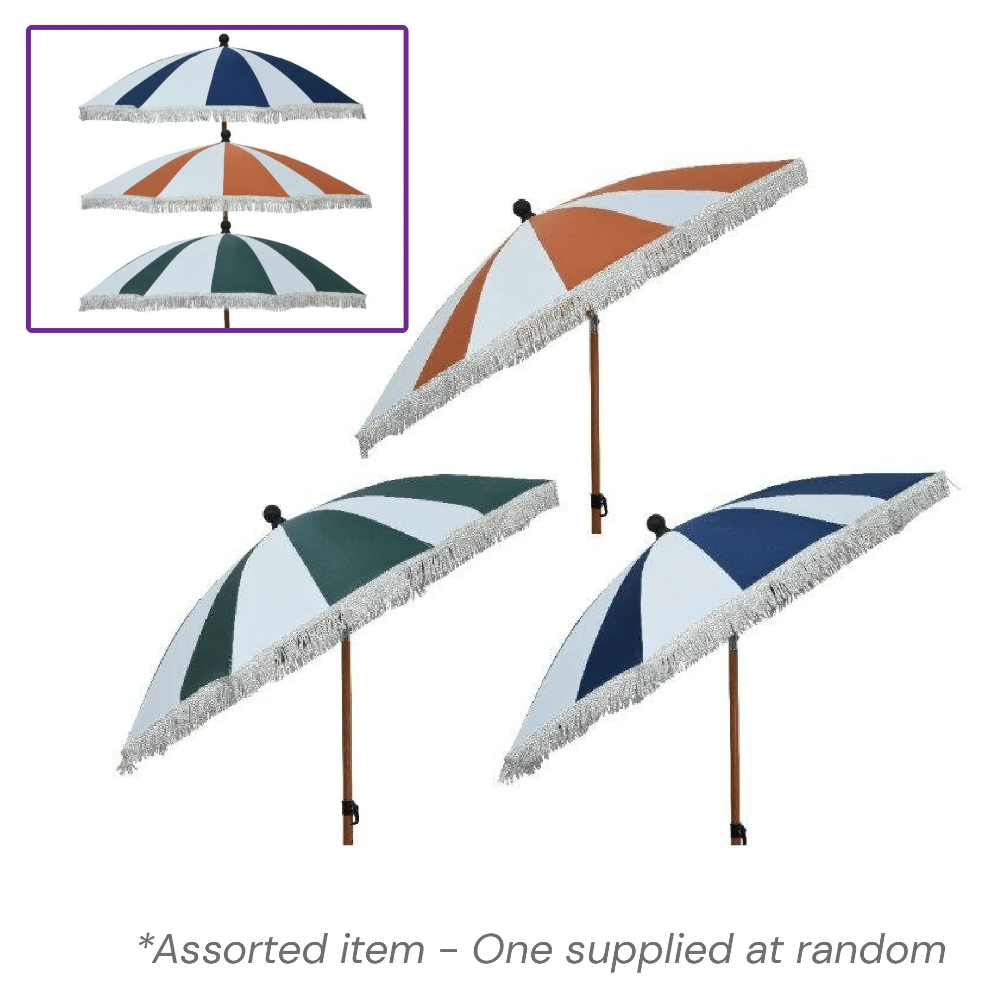 Stripes Parasol 2m Assorted - One Supplied*