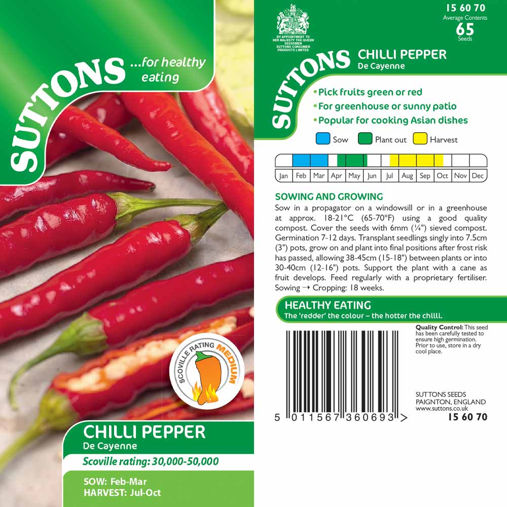 Suttons Capsicum Chilli Pepper De Cayenne