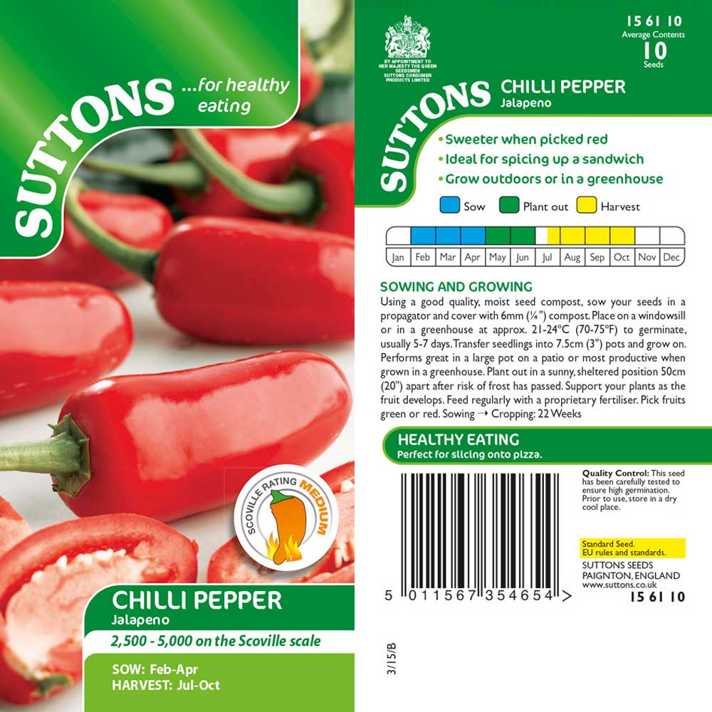 Suttons Capsicum Chilli Pepper Jalapeno