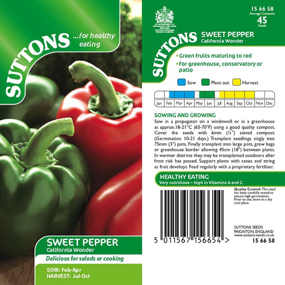 Suttons Capsicum Pepper California Wonder 156658