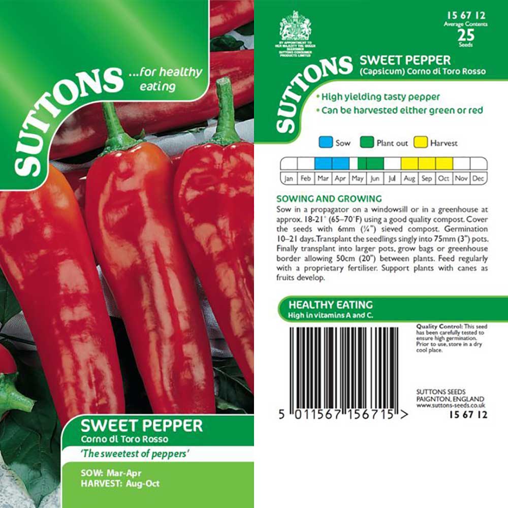 Suttons Capsicum Torno Di Toro Rosso 156712 - Image 2