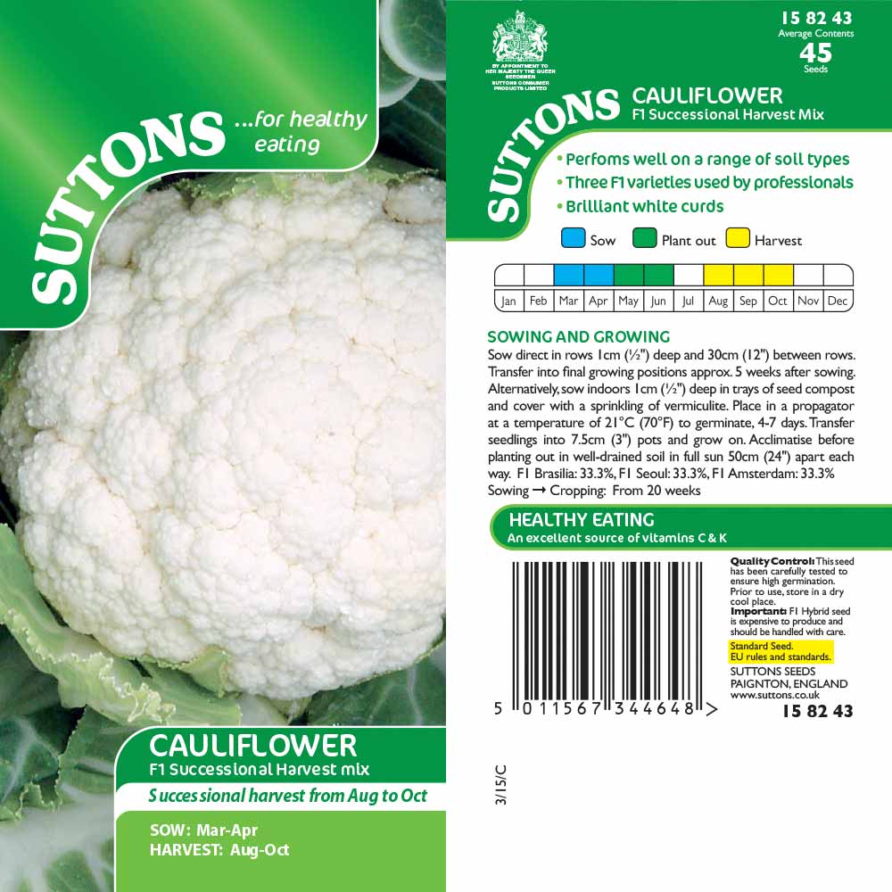 Suttons Cauliflower F1 Successional Harvest Mix G158243 - Image 2
