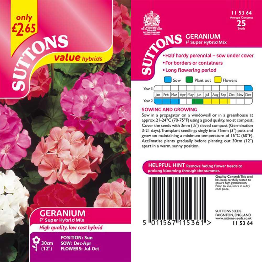 Suttons Geranium Super Hybrid Mix 503545