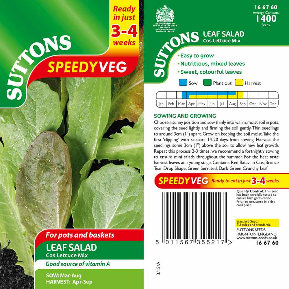 Suttons Leaf Salad Cos Lettuce Mix Speedy Veg