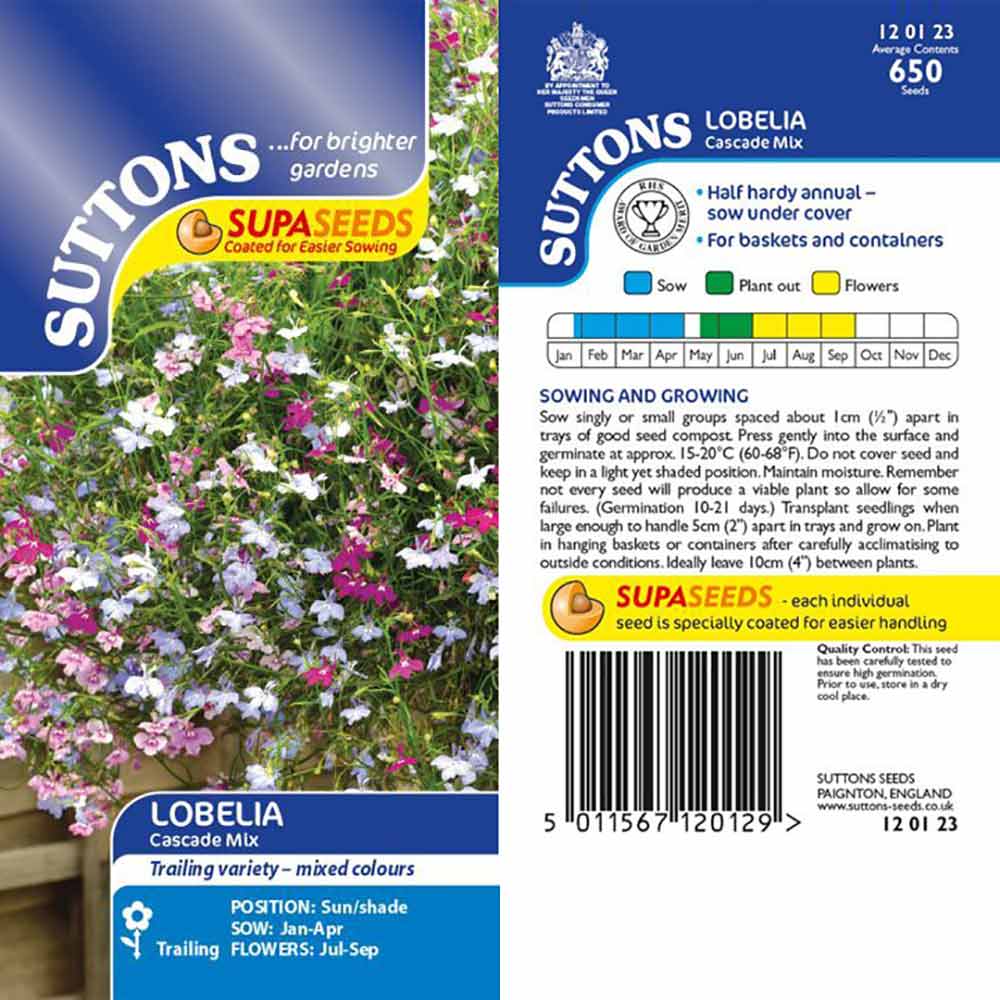 Suttons Lobelia Supacoat Cascade Mixed 120123