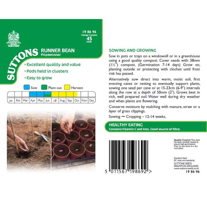 Suttons Runner Bean Prizewinner 198696