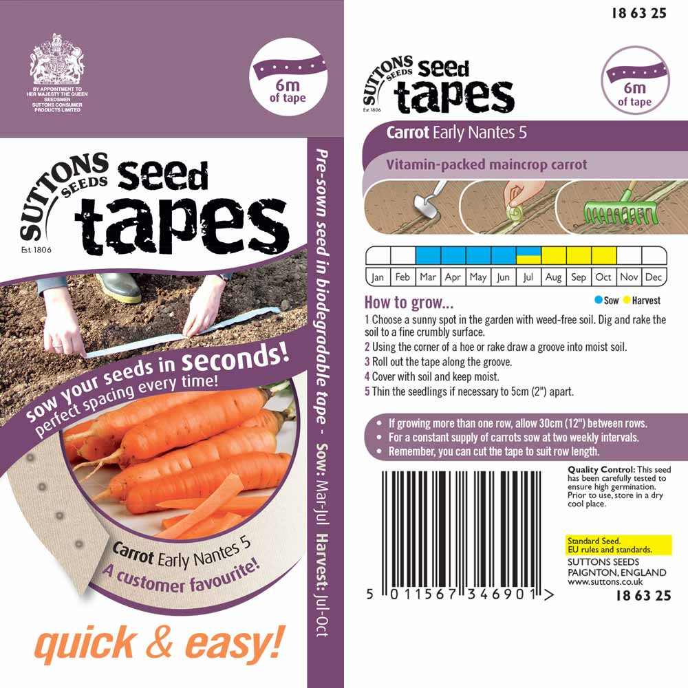 Suttons Seed Tape Carrot Early Nantes 186325