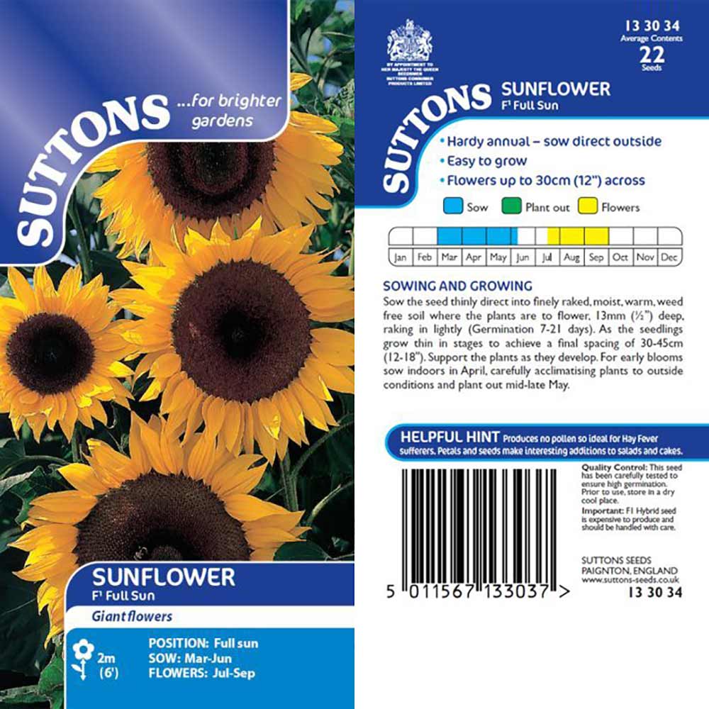 Suttons Sunflower Full Sun F1