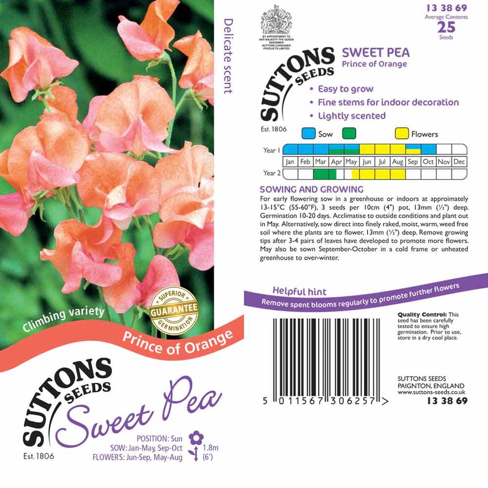 Suttons Sweet Pea Prince Of Orange G133869