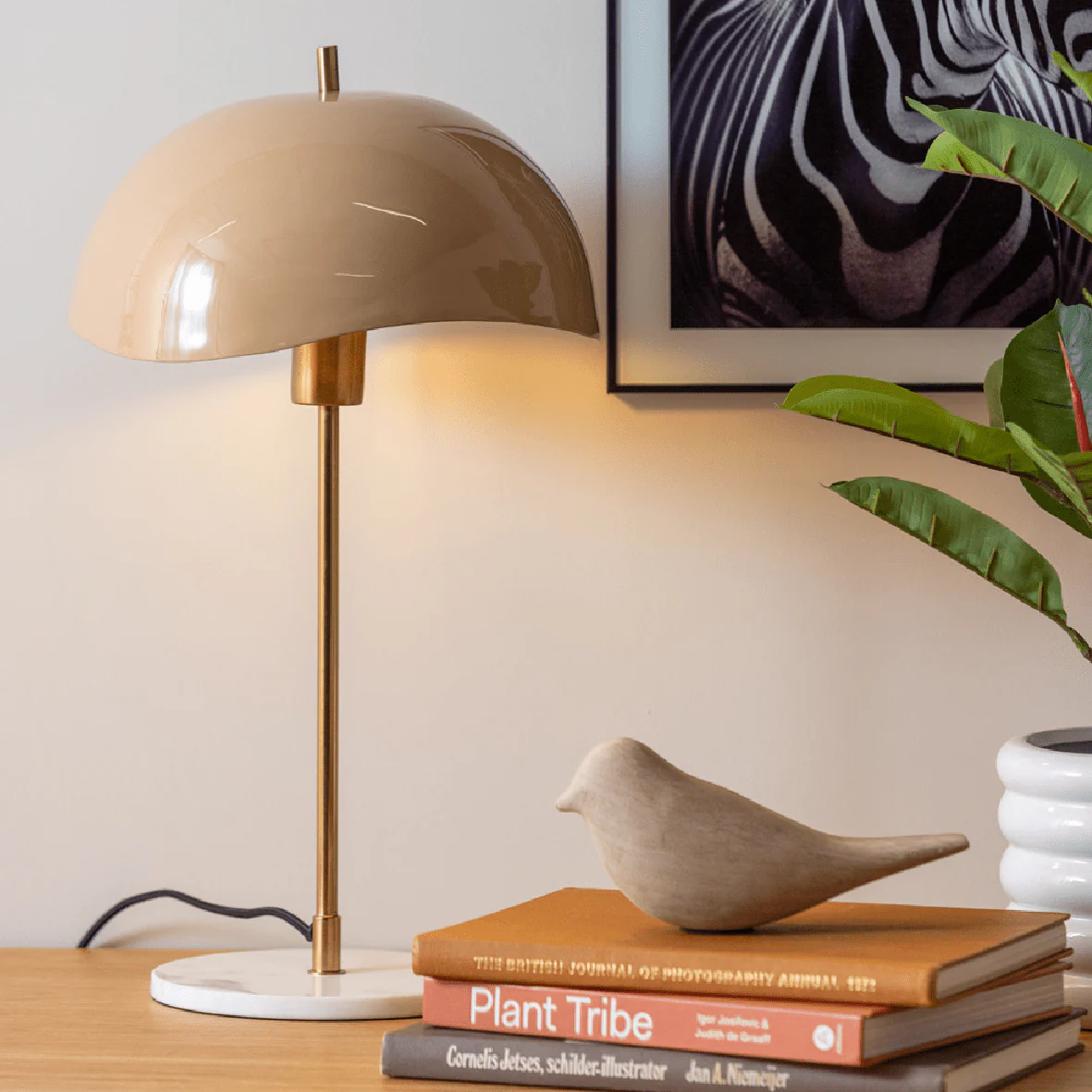 Table Lamp Waved Dome Soft Brown - Image 2