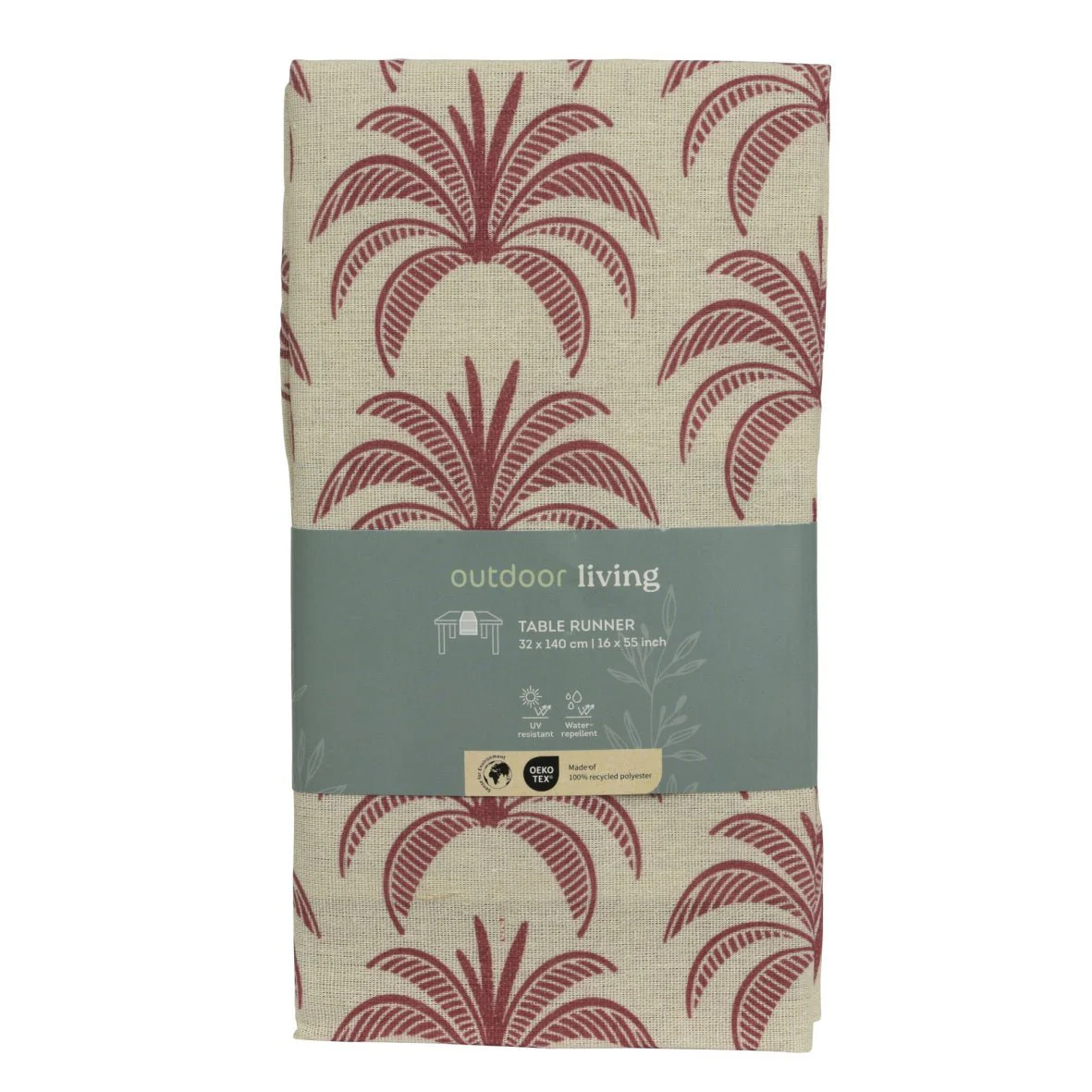Table Runner Rectangular Brown With Palm Print 140 x 32Cm