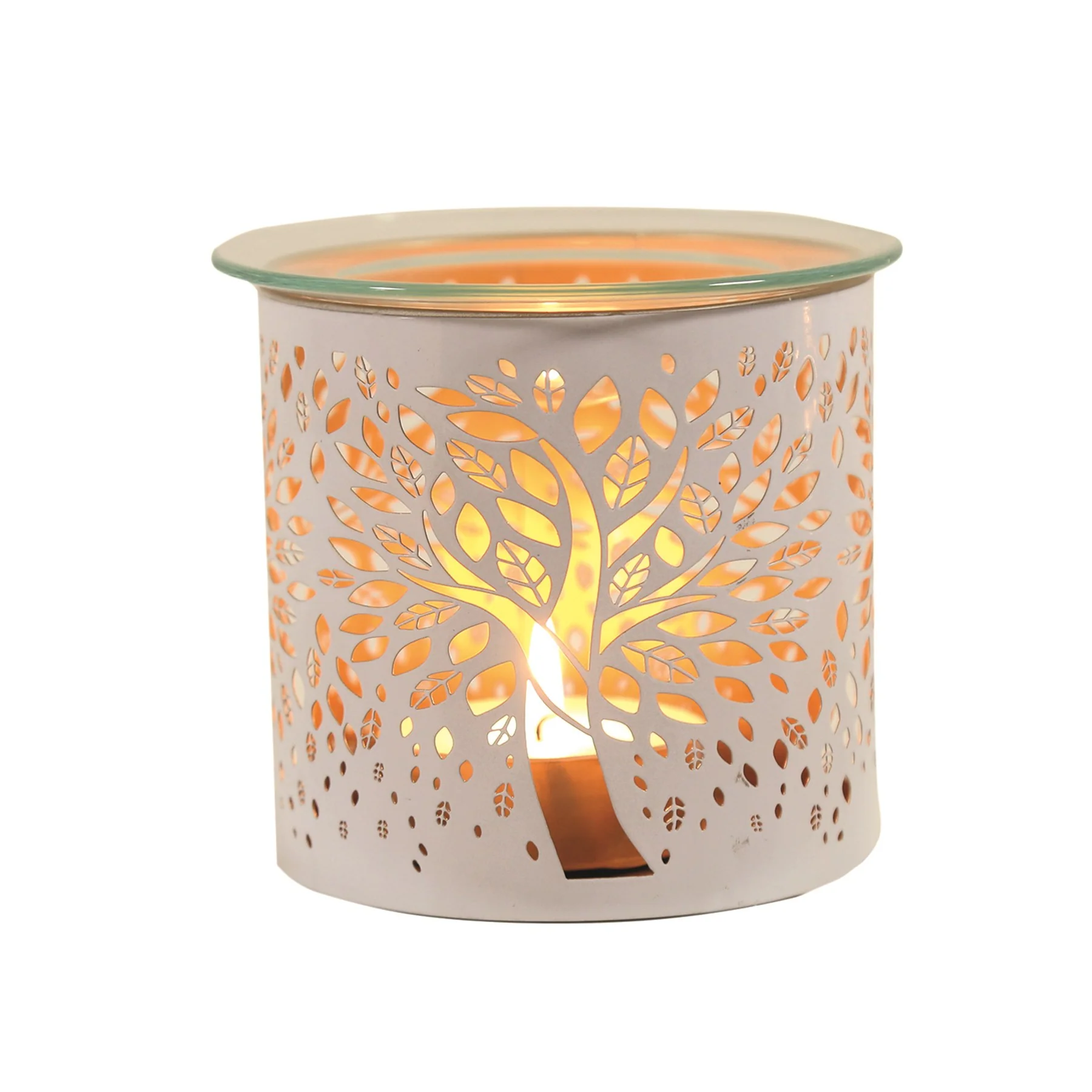 Tealight Wax Melter and Candle Holder - White Tree of Life 10.5cm