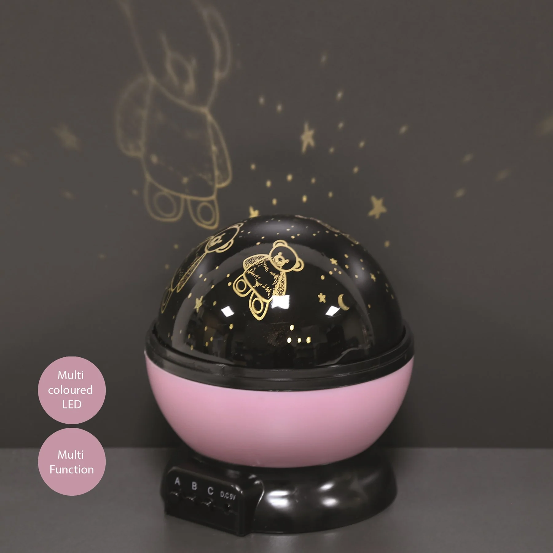 Teddy Bear Rotating Projector Night Light Multicolour LED 14cm
