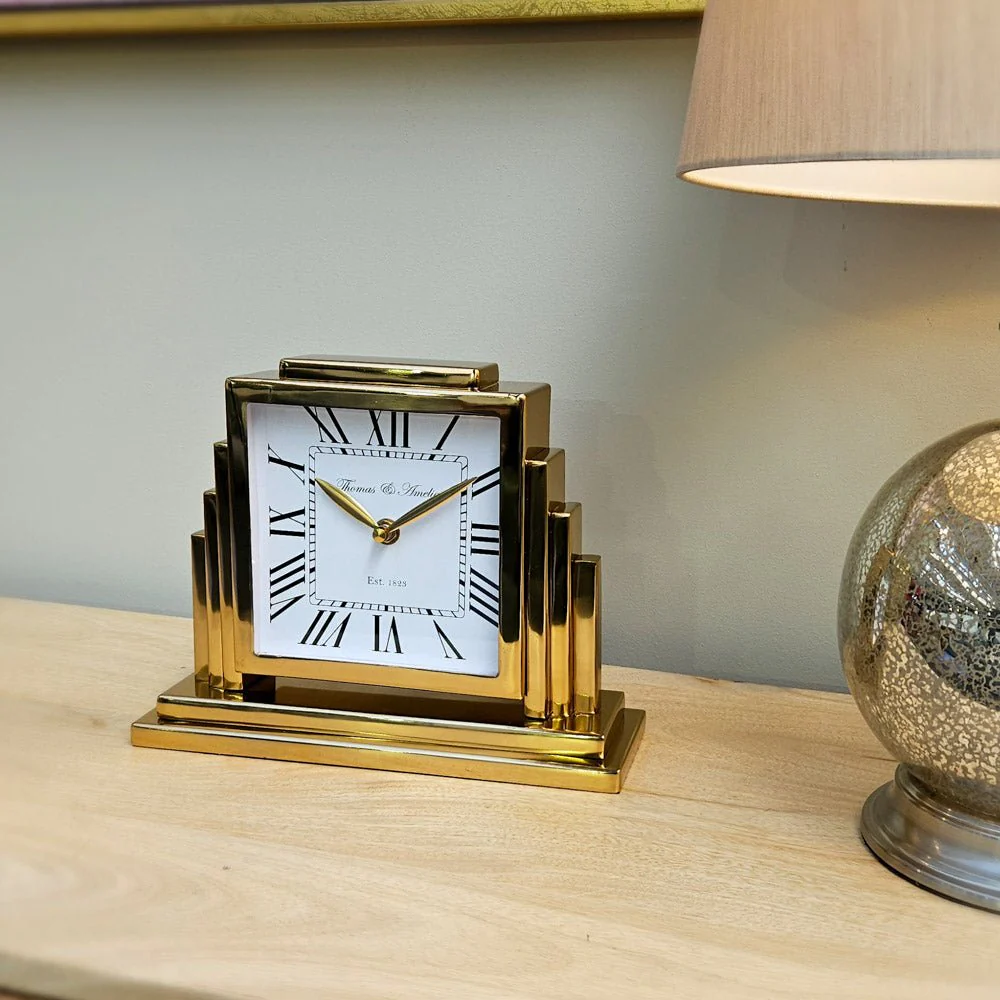 Thomas and Ameila Art Deco Mantel Clock Gold 26cm - Image 2