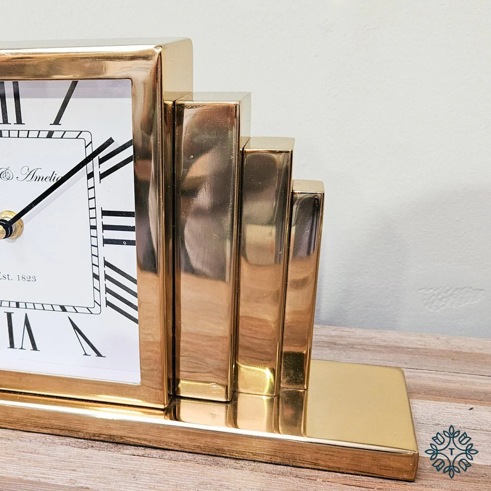 Thomas and Ameila Art Deco Mantel Clock Gold 26cm - Image 3