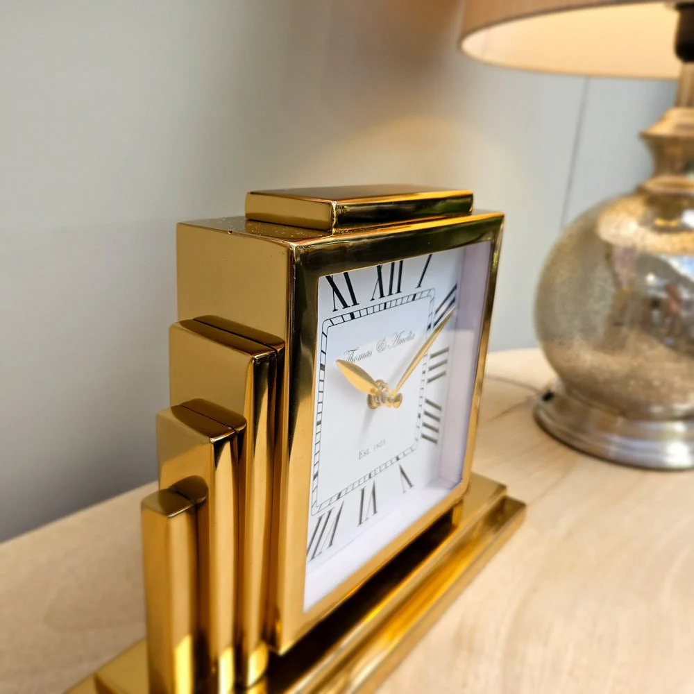 Thomas and Ameila Art Deco Mantel Clock Gold 26cm - Image 4