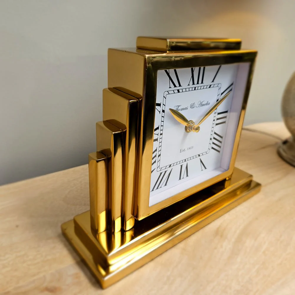 Thomas and Ameila Art Deco Mantel Clock Gold 26cm - Image 5