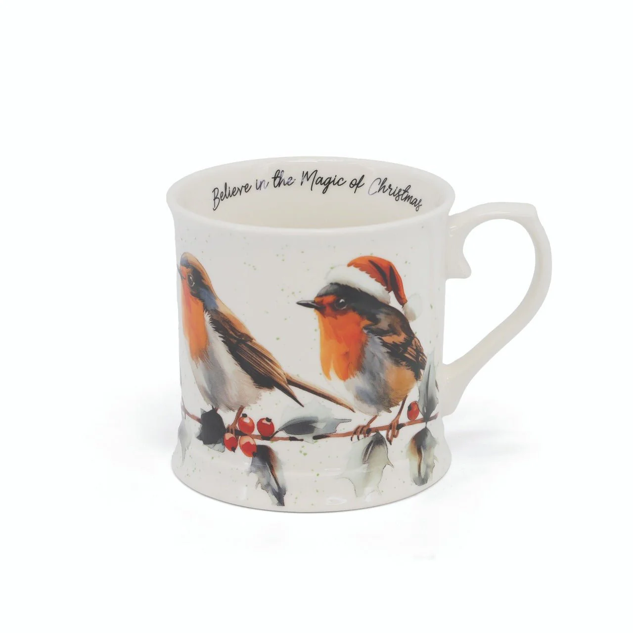 TIPPERARY CRYSTAL Christmas Robins Set of 2 Tankard Mugs