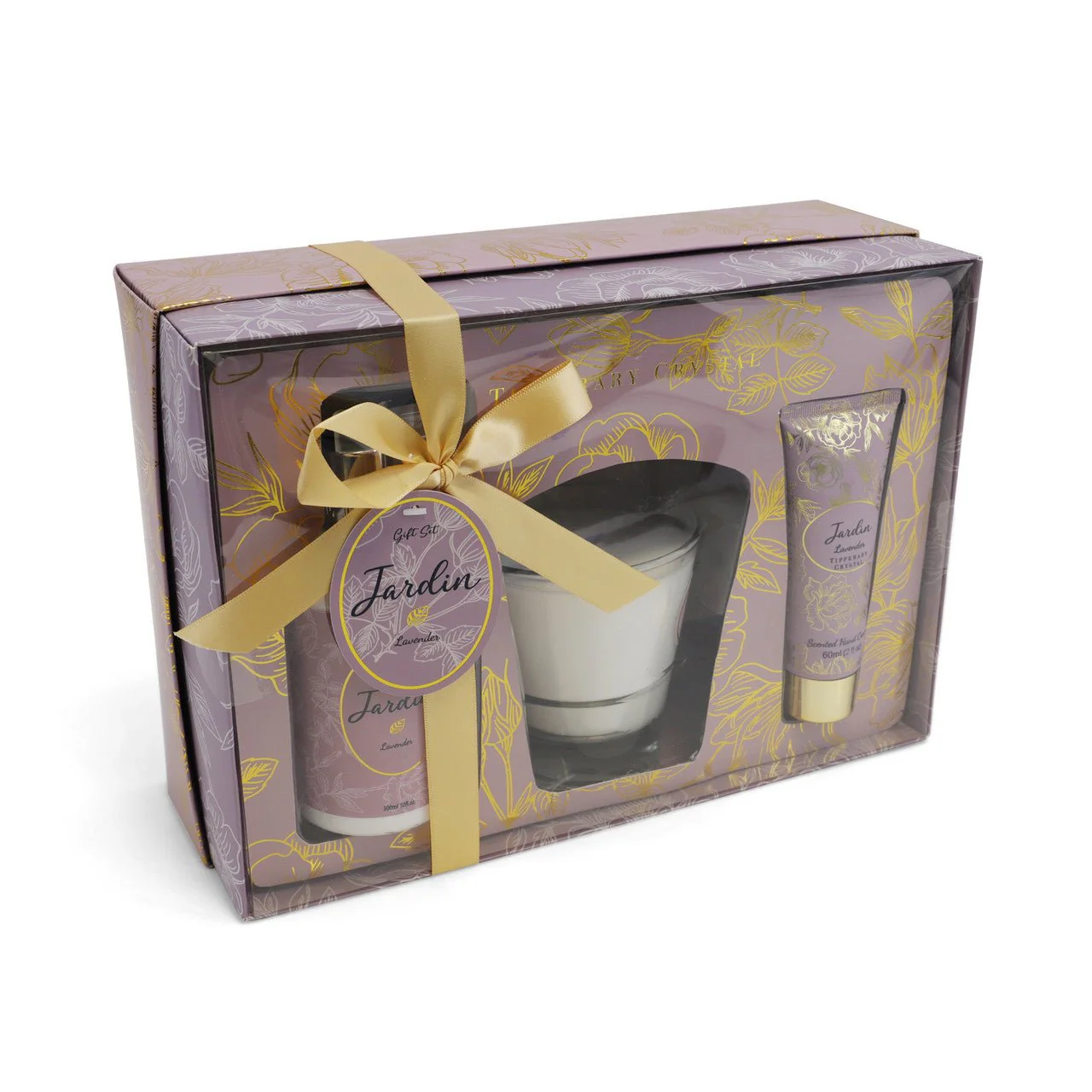 TIPPERARY CRYSTAL Jardin Lavender Candle & Handcream Tube & Pump Set