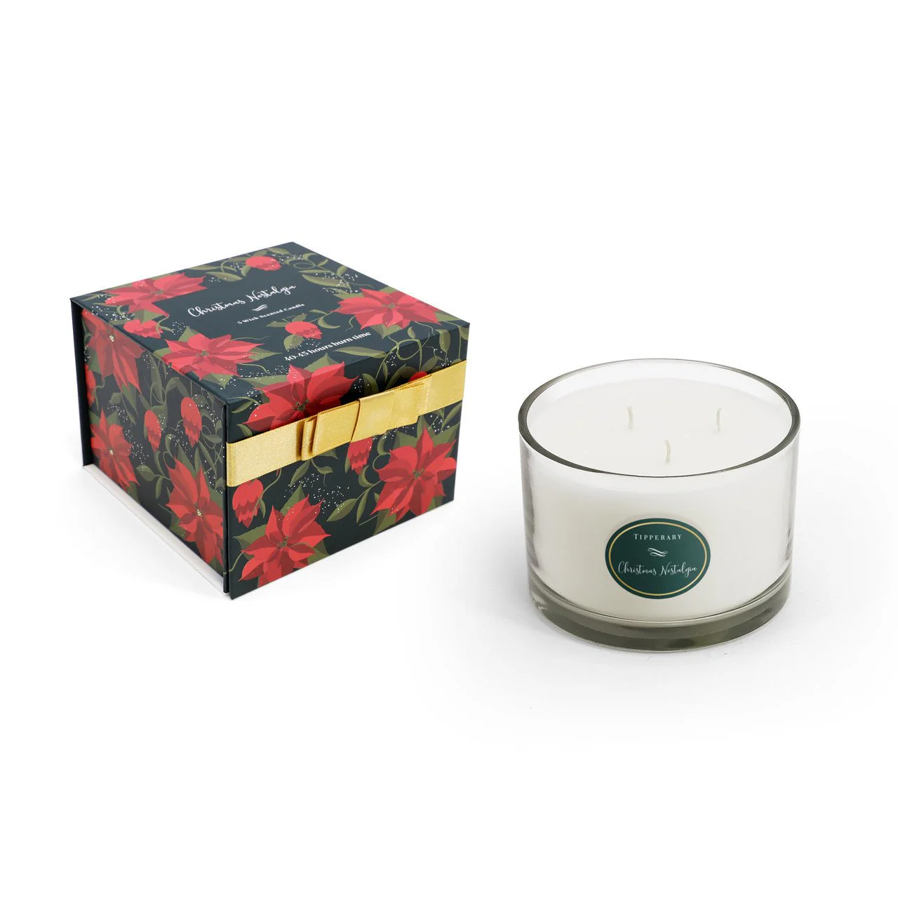 TIPPERARY CRYSTAL Poinsettia 3 Wick Candle - Christmas Nostalgia