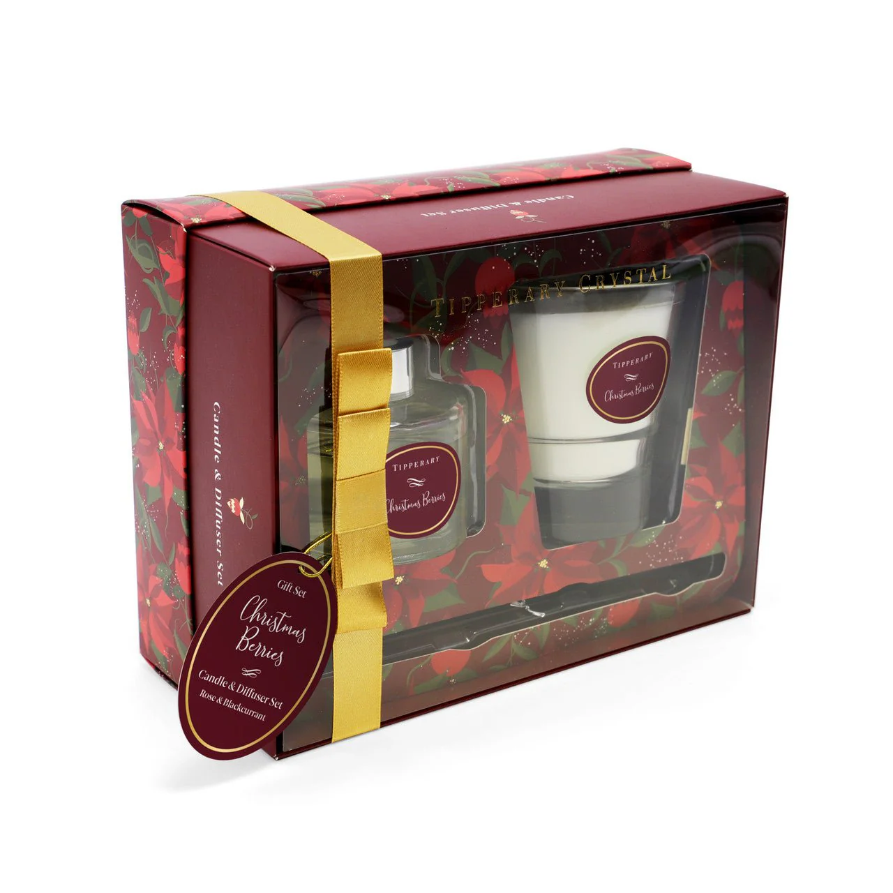 TIPPERARY CRYSTAL Poinsettia Candle & Diffuser Set - Christmas Berries