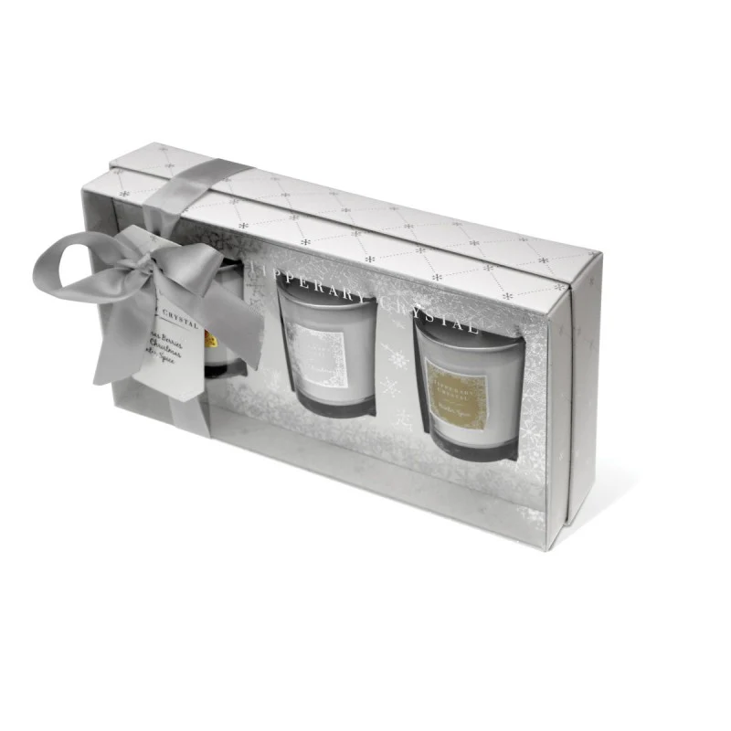 TIPPERARY CRYSTAL Set of 3 Christmas Candles in White Gift Box