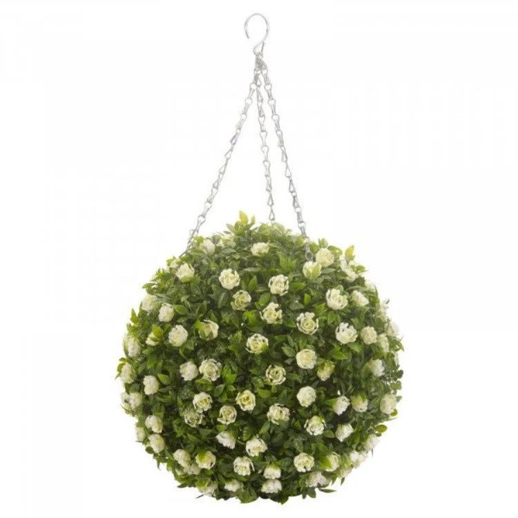 Topiary White Rose Ball – 30cm
