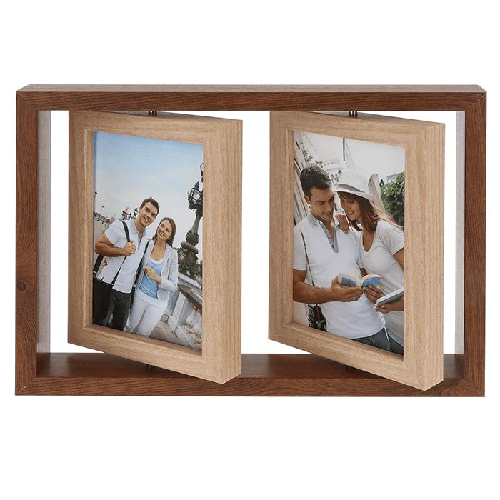 Two Tone Wood Spin Double Photo Frame Dark 4x6